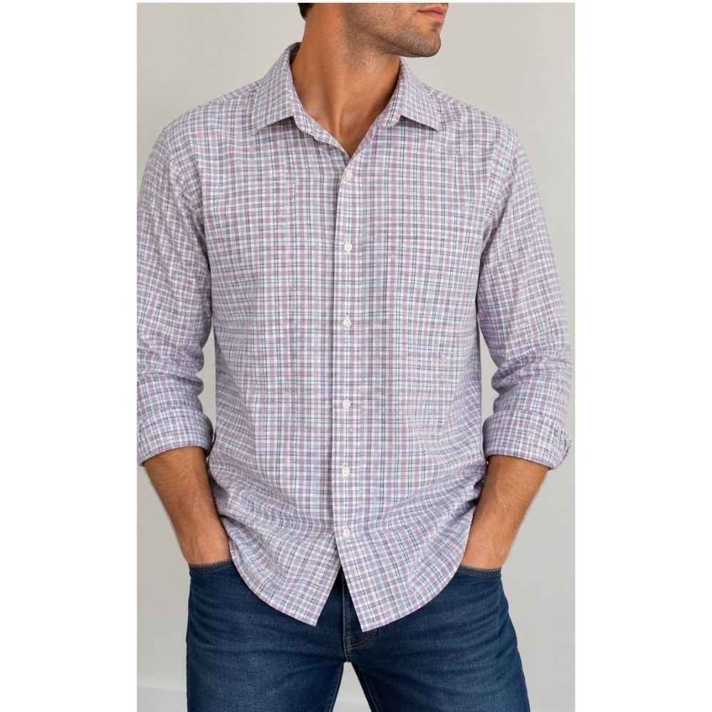 Bill Blass Essentials Mens XL Slim Fit Plaid Button Down Shirt _210